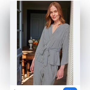 LAKE Dream Modal Kimono Top White Black Striped Size M Soft Lounge Sleepwear